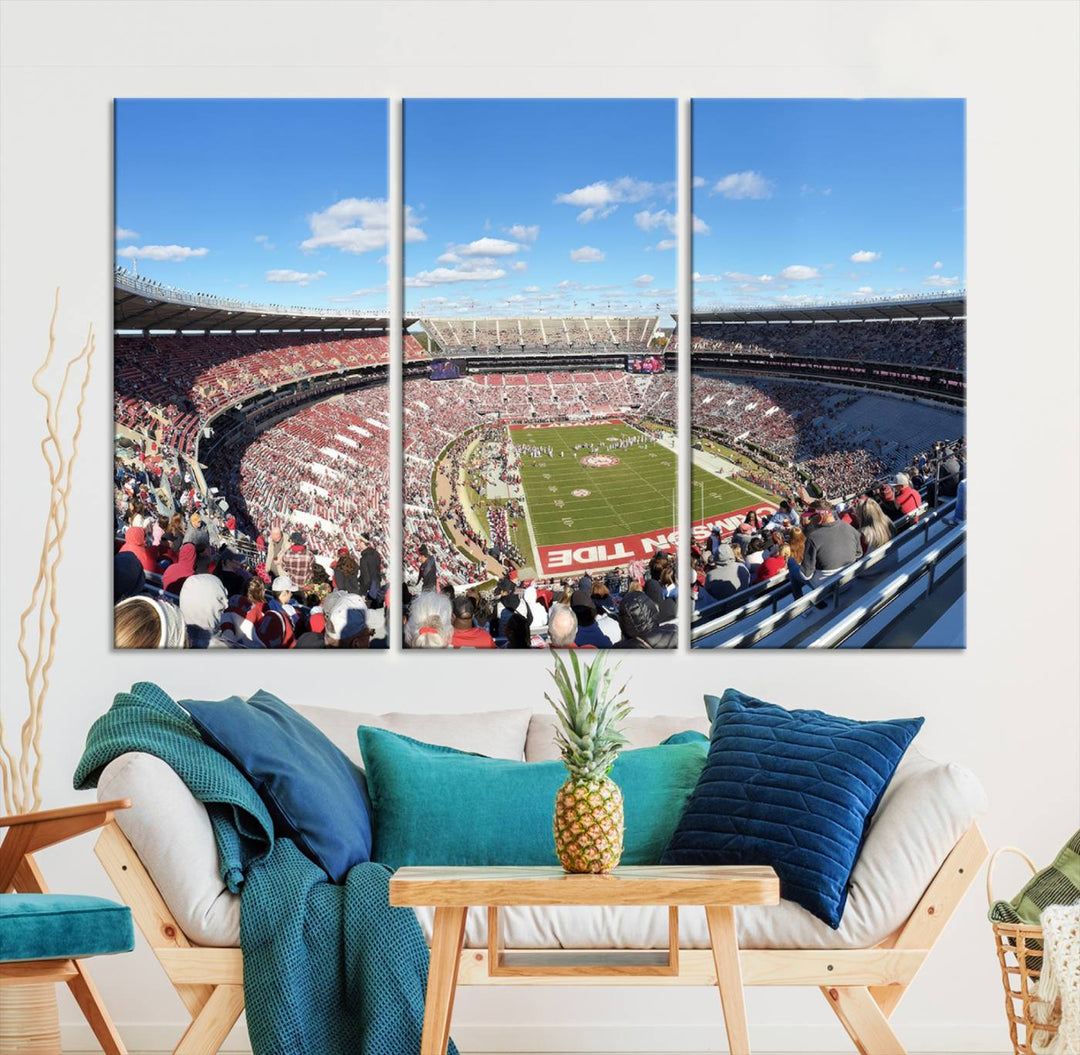 University of Alabama Crimson Tide Football Team Print - Tuscaloosa Bryant-Denny Stadium Wall Art Canvas Print