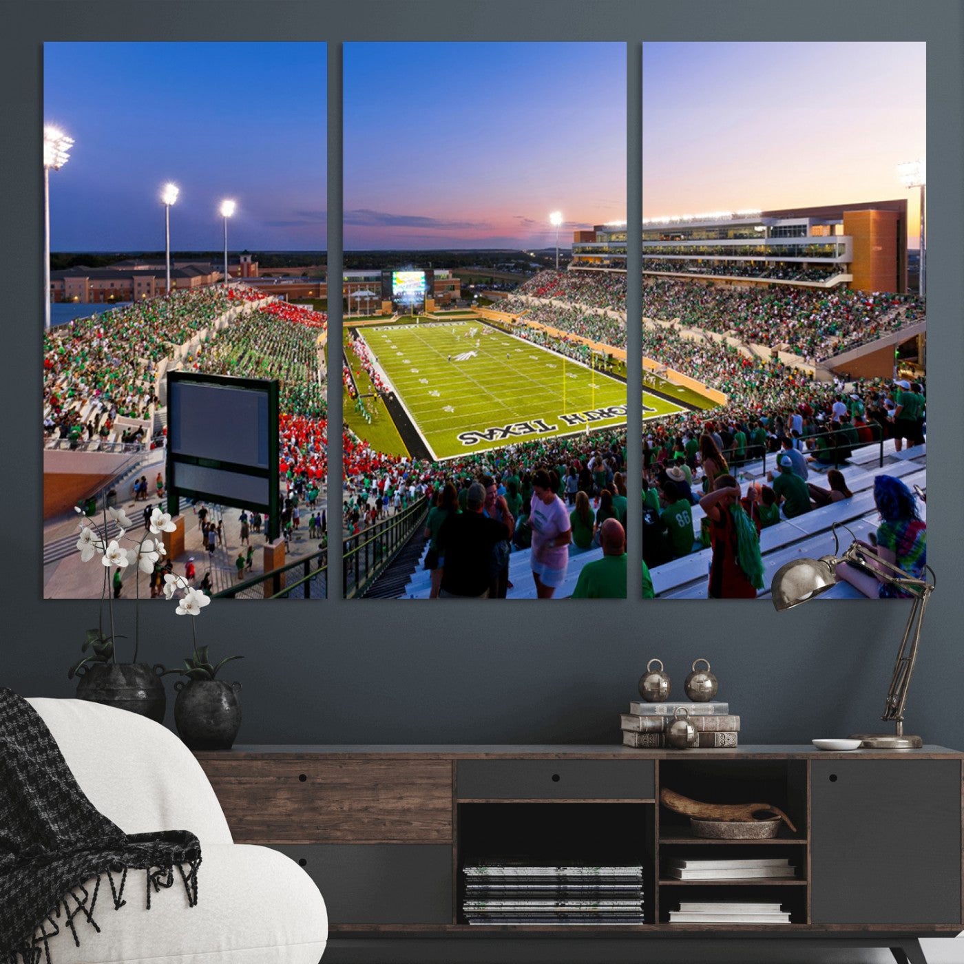 MGV-CV-48X32-3P - University of North Texas Mean Green Football Team Print - Denton DATCU Stadium Wall Art Canvas