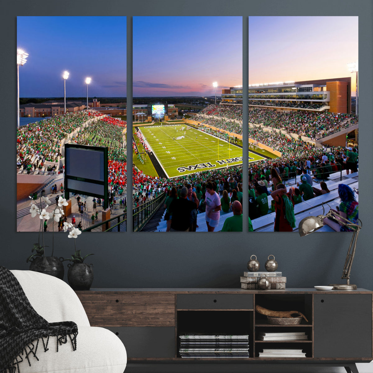 81582-MGV-CV-36X24 - University of North Texas Mean Green Football Team Print - Denton DATCU Stadium Wall Art Canvas