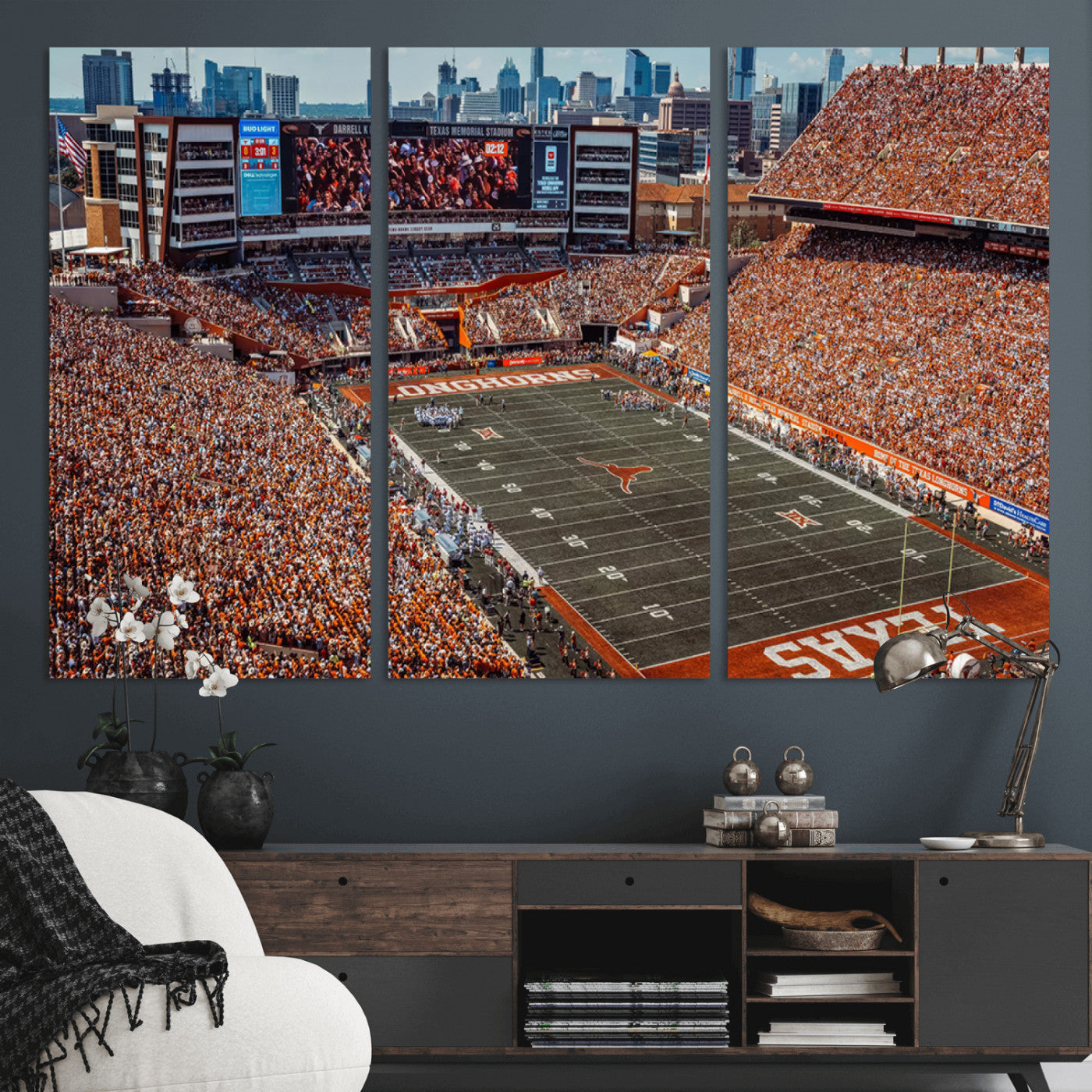 MGV-CV-48X32-3P - University of Texas Longhorns Football Team Print - Austin Darrell K Royal-Texas Memorial Stadium