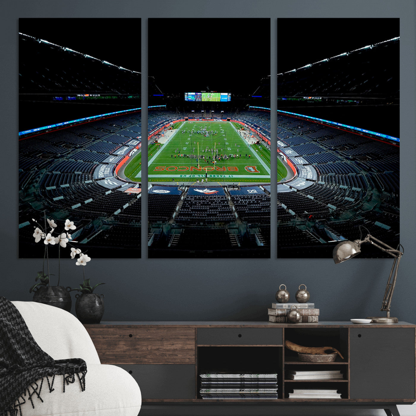 MGV-CV-48X32-3P - Denver Broncos Football Team Print Canvas- Denver Empower Field at Mile High Stadium Wall Art Canvas