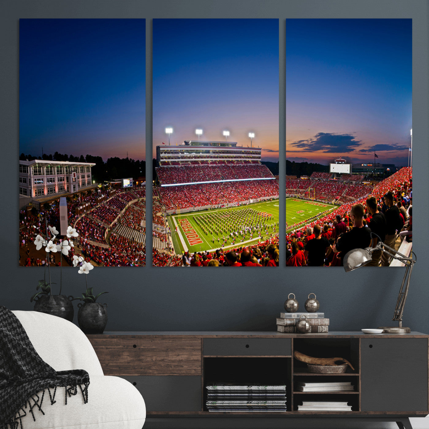 MGV-CV-48X32-3P - Wolfpack Football Team Wall Art Print - Raleigh Carter-Finley Stadium Wall Art Canvas Print