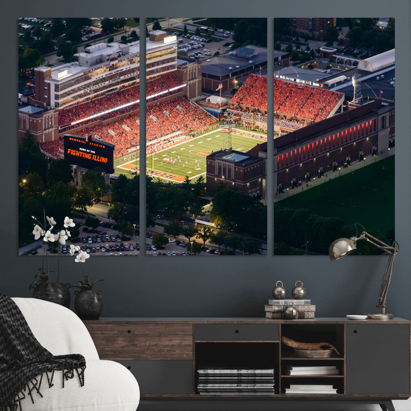 MGV-CV-48X32-3P - University of Illinois Fighting Illini Football Team Print - Champaign Illinois Memorial Stadium