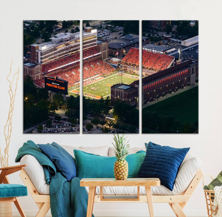 University of Illinois Fighting Illini Football Team Print - Champaign Illinois Memorial Stadium Wall Art Canvas Print