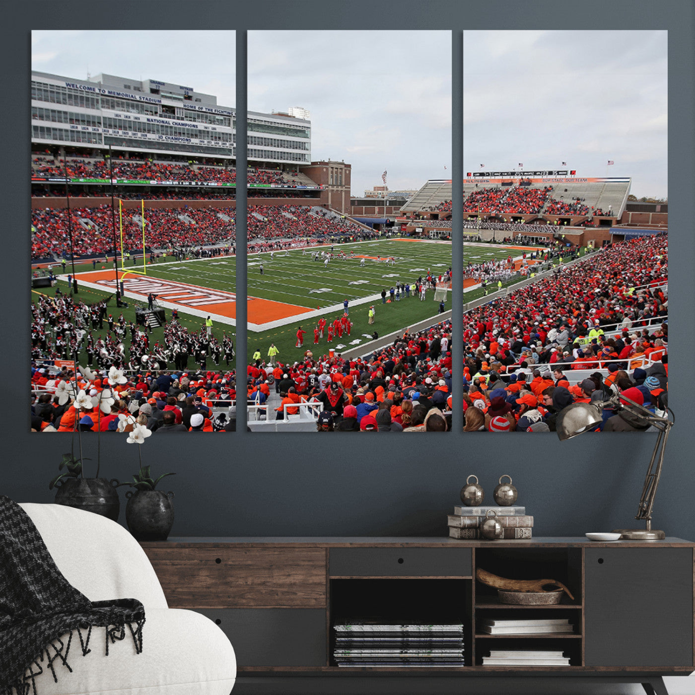 MGV-CV-48X32-3P - University of Illinois Fighting Illini Football Team Print - Champaign Illinois Memorial Stadium