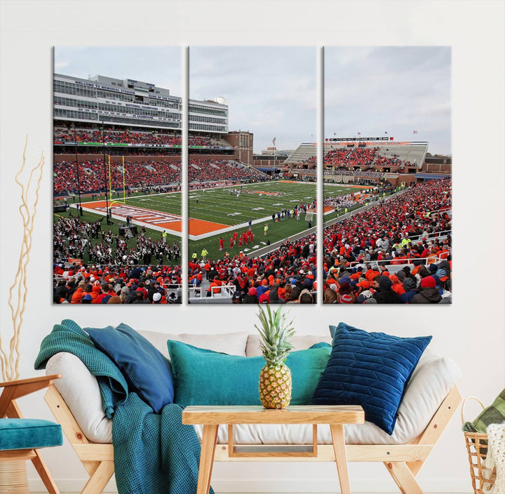 University of Illinois Fighting Illini Football Team Print - Champaign Illinois Memorial Stadium Wall Art Canvas Print