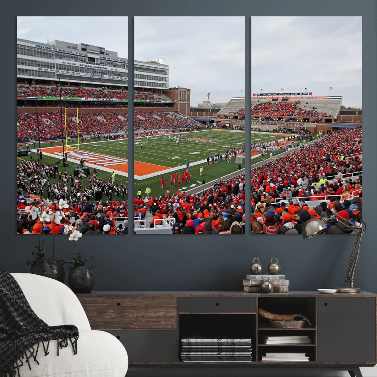 86851-MGV-CV-36X24 - University of Illinois Fighting Illini Football Team Print - Champaign Illinois Memorial Stadium