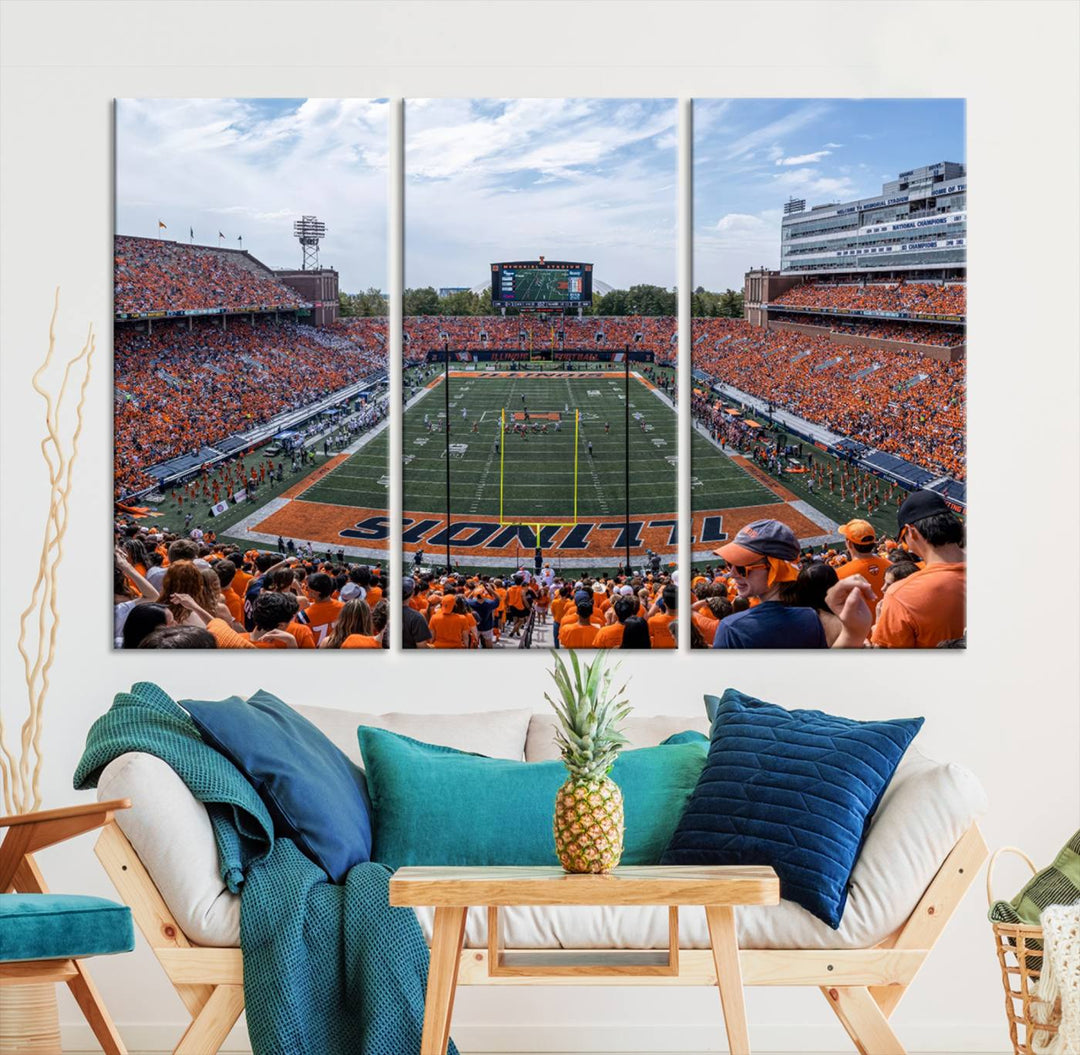 University of Illinois Fighting Illini Football Team Print - Champaign Illinois Memorial Stadium Wall Art Canvas Print