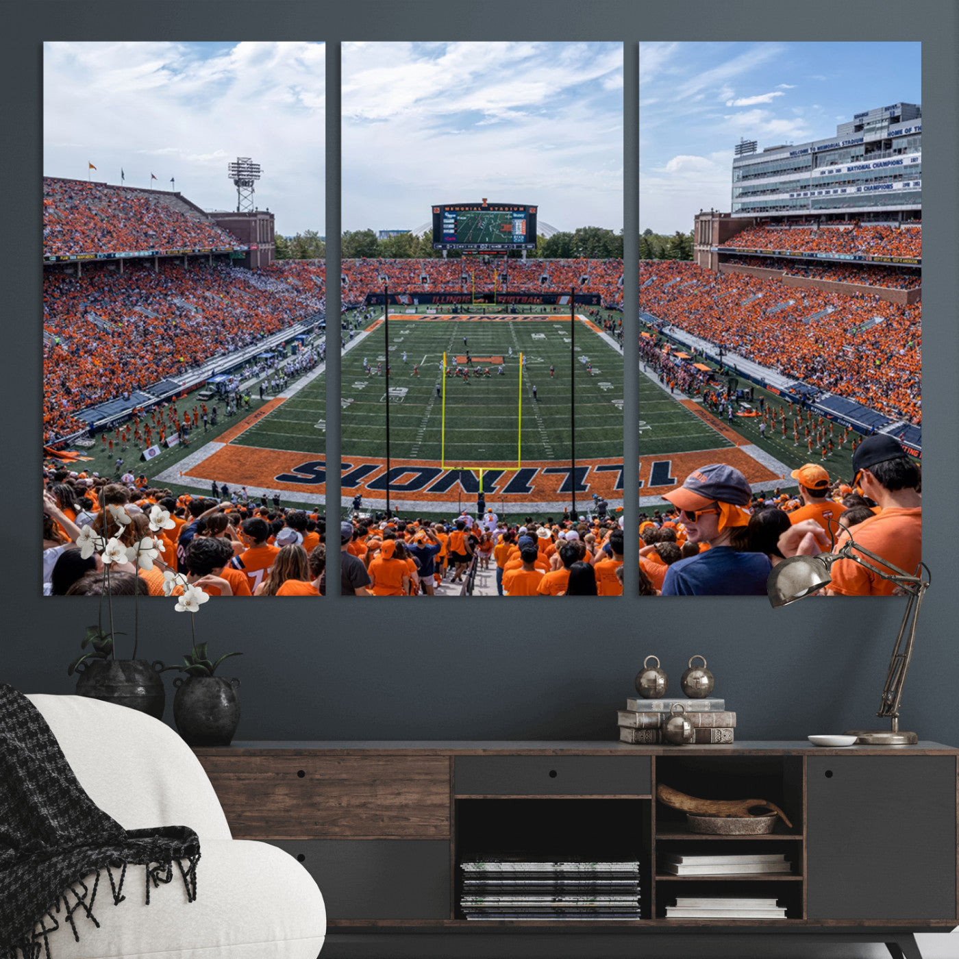 MGV-CV-48X32-3P - University of Illinois Fighting Illini Football Team Print Canvas - Champaign Illinois Memorial