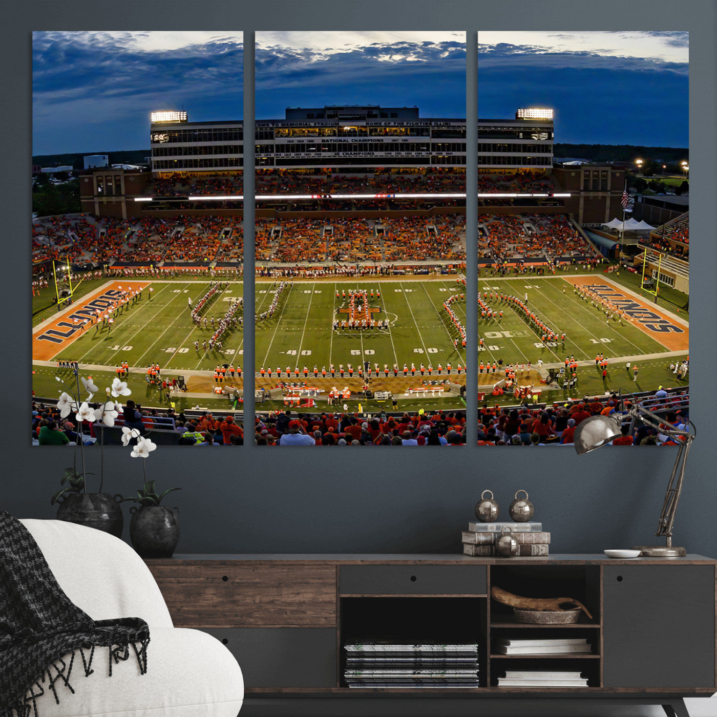 MGV-CV-48X32-3P - University of Illinois Fighting Illini Football Team Print - Champaign Illinois Memorial Stadium