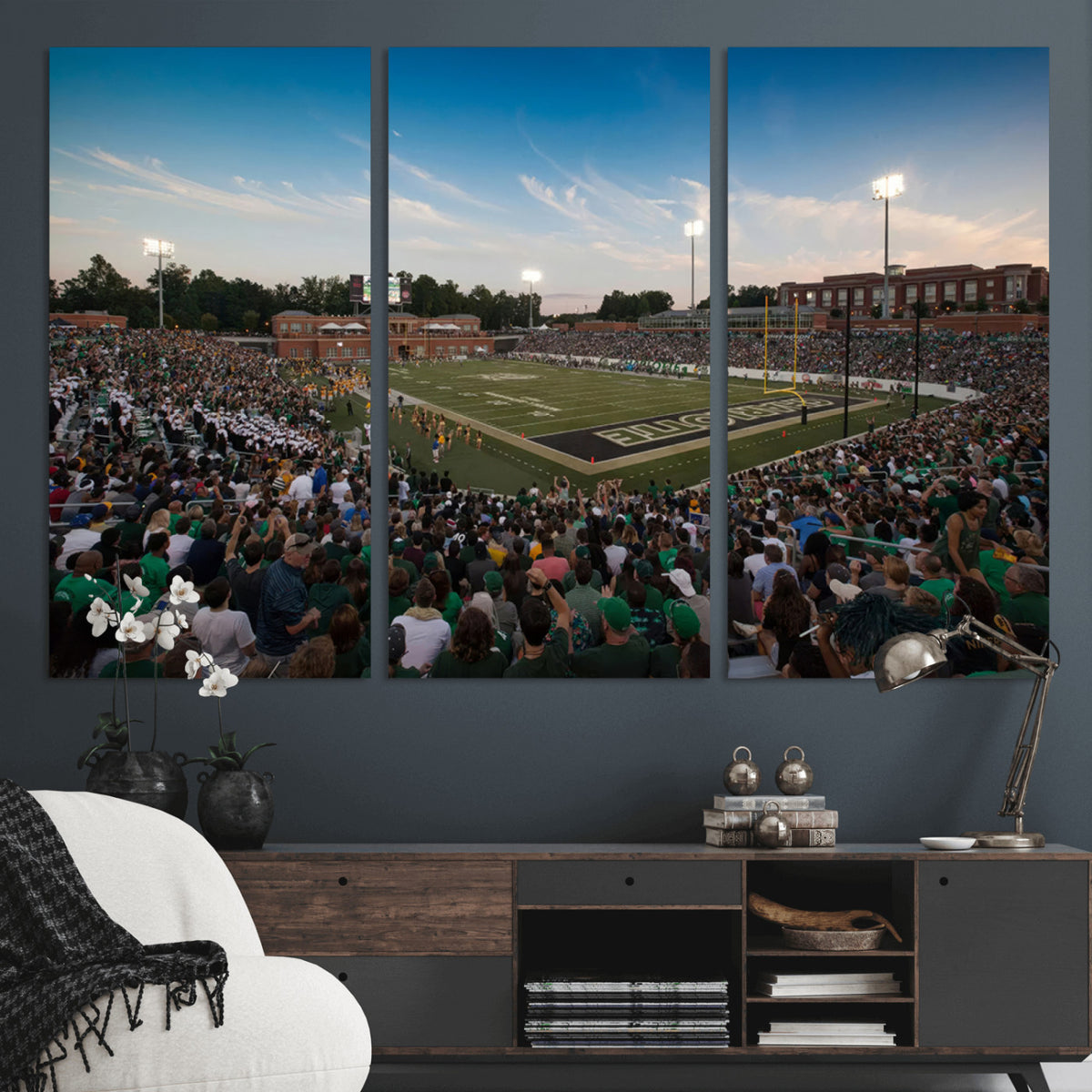 12290-MGV-CV-36X24 - University of Charlotte 49ers Football Team Print - Charlotte Jerry Richardson Stadium Wall Art