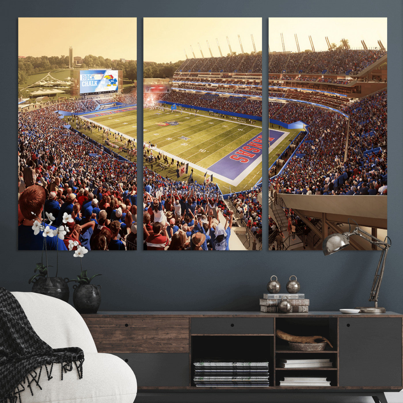 MGV-CV-48X32-3P - University of Kansas Jayhawks Football Team Print - Lawrence Kansas Memorial Stadium Wall Art Canvas