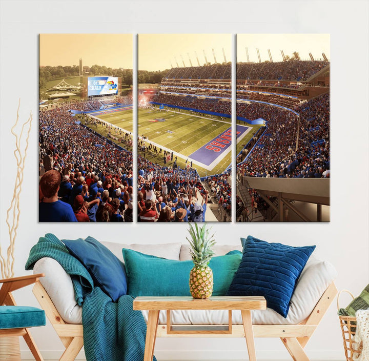 University of Kansas Jayhawks Football Team Print - Lawrence Kansas Memorial Stadium Wall Art Canvas Print