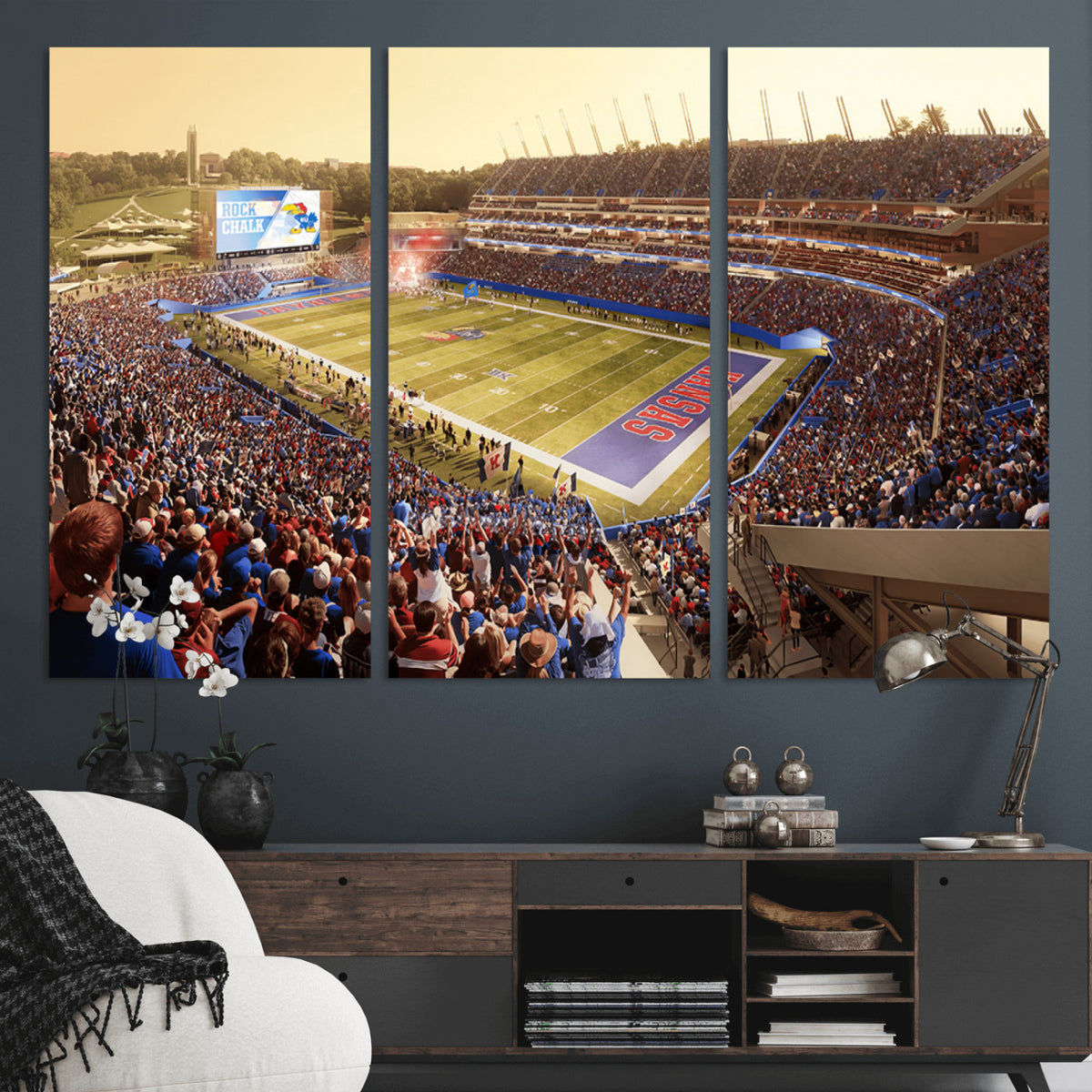71731-MGV-CV-36X24 - University of Kansas Jayhawks Football Team Print - Lawrence Kansas Memorial Stadium Wall Art Canvas
