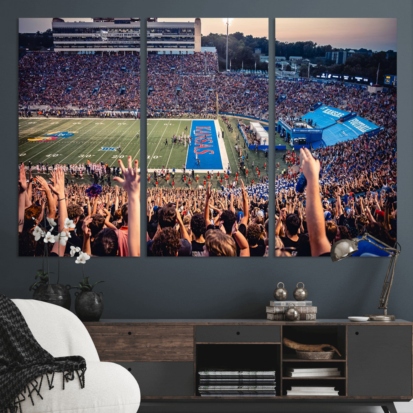 MGV-CV-48X32-3P - University of Kansas Jayhawks Football Team Art Print - Lawrence Kansas Memorial Stadium Wall Art