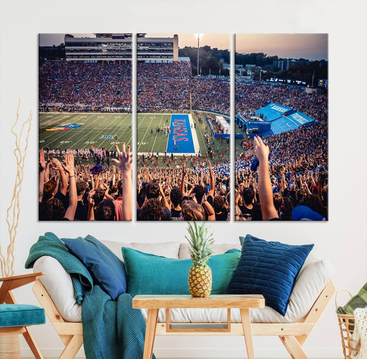 University of Kansas Jayhawks Football Team Print - Lawrence Kansas Memorial Stadium Wall Art Canvas Print