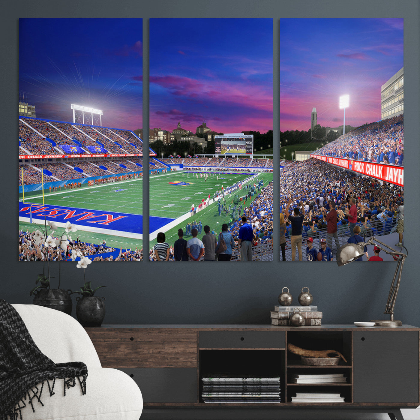 MGV-CV-48X32-3P - University of Kansas Jayhawks Football Team Print Canvas- Lawrence Kansas Memorial Stadium Wall Art