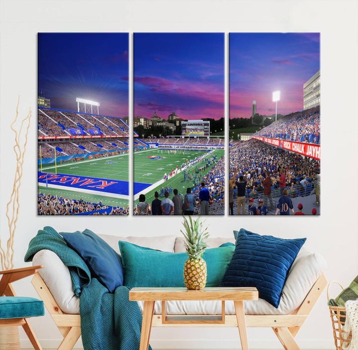 University of Kansas Jayhawks Football Team Print - Lawrence Kansas Memorial Stadium Wall Art Canvas Print