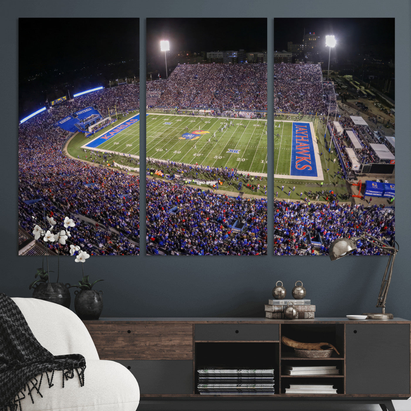 MGV-CV-48X32-3P - University of Kansas Jayhawks Football Team Print - Lawrence Kansas Memorial Stadium Wall Art Canvas
