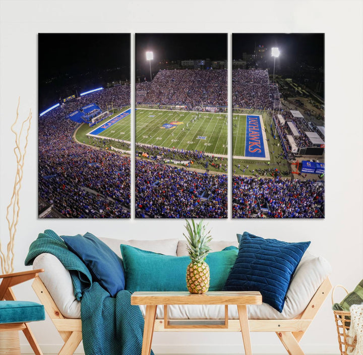 University of Kansas Jayhawks Football Team Print - Lawrence Kansas Memorial Stadium Wall Art Canvas Print