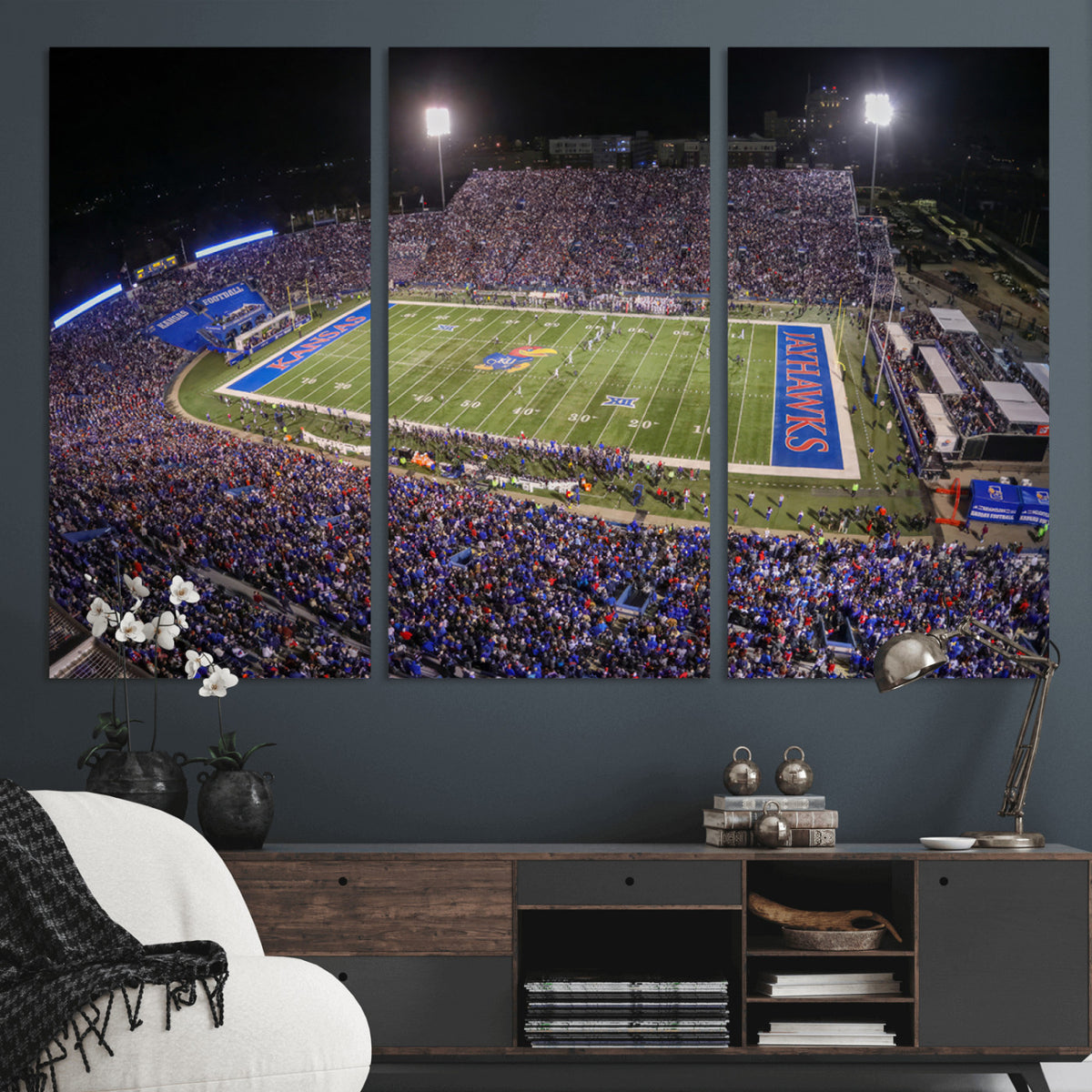 69760-MGV-CV-36X24 - University of Kansas Jayhawks Football Team Print - Lawrence Kansas Memorial Stadium Wall Art Canvas