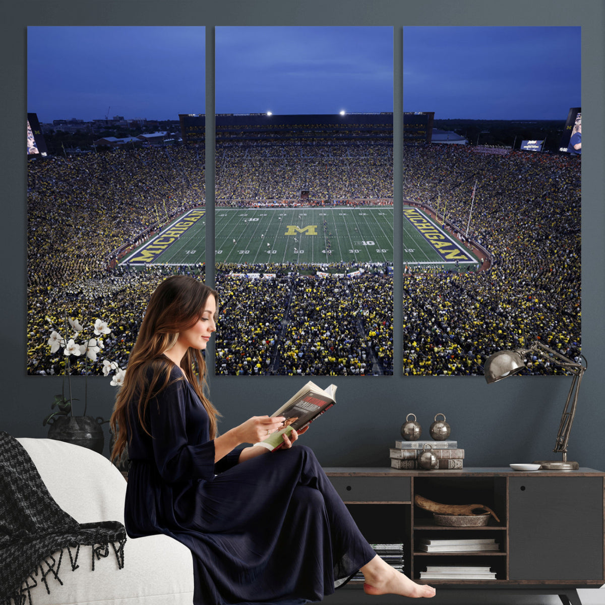 34202-MGV-CV-36X24 - University of Michigan Wolverines Football Team Print - Ann Arbor Michigan Stadium Wall Art Canvas