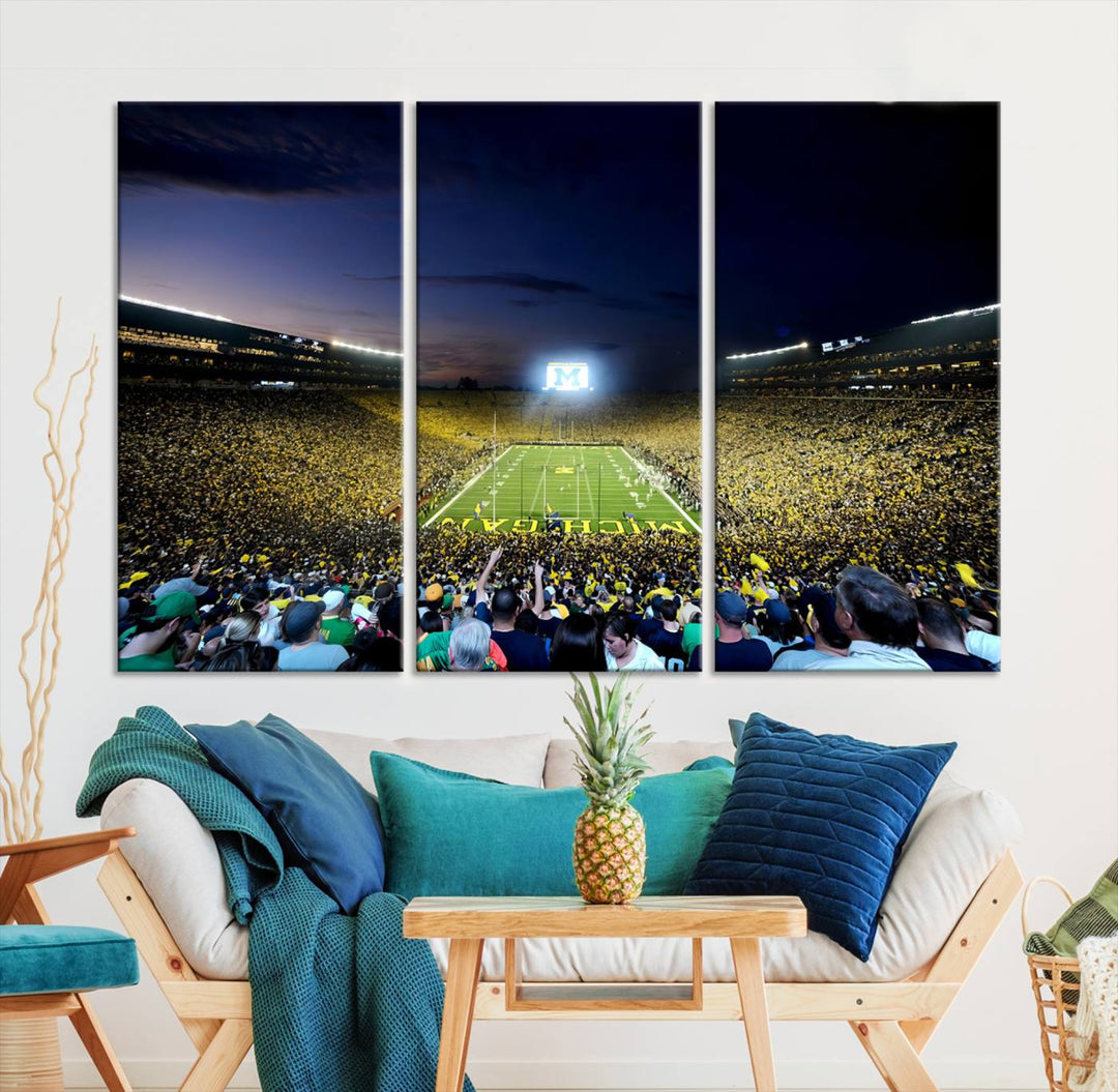 University of Michigan Wolverines Football Team Print - Ann Arbor Michigan Stadium Wall Art Canvas Print