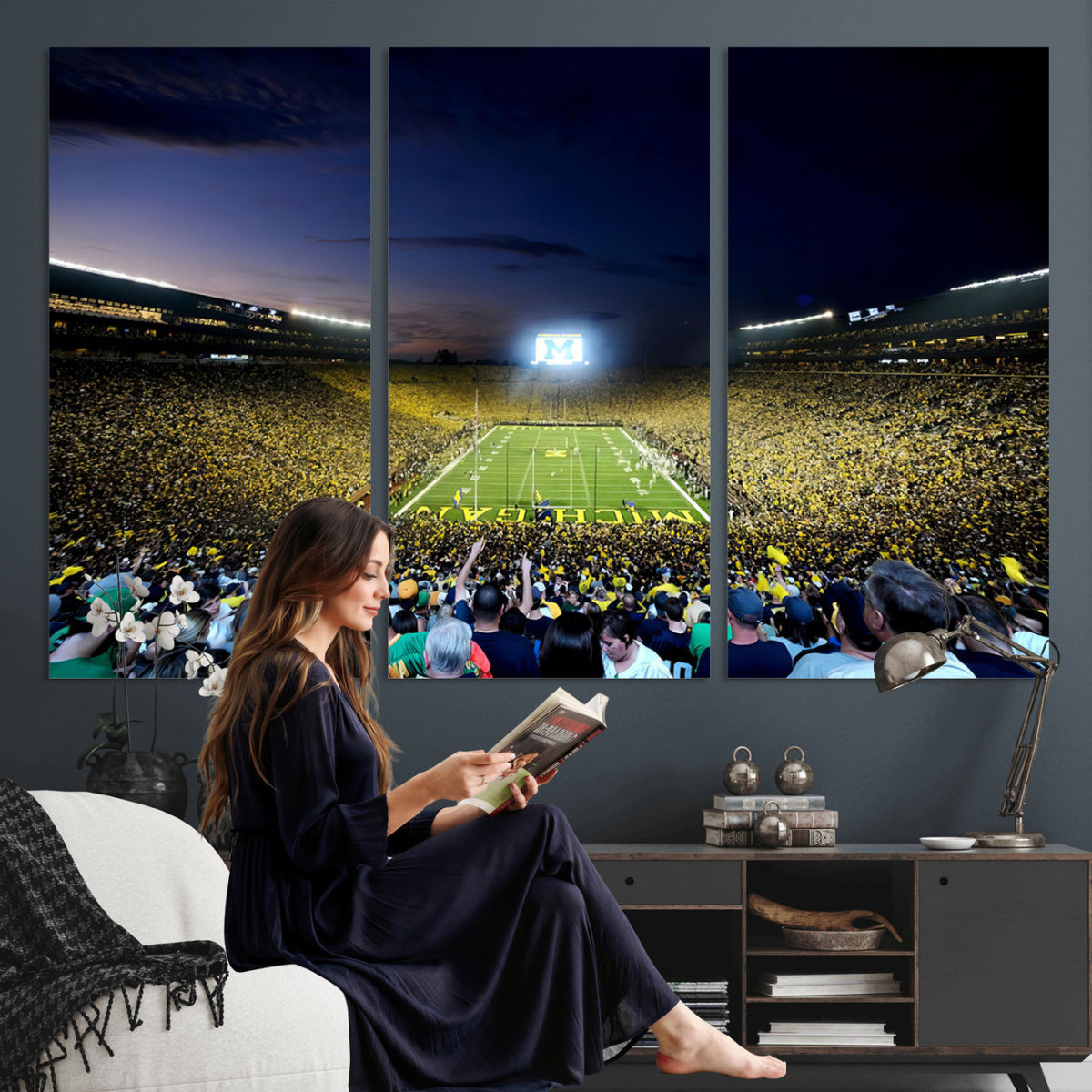 22115-MGV-CV-36X24 - University of Michigan Wolverines Football Team Print - Ann Arbor Michigan Stadium Canvas Print