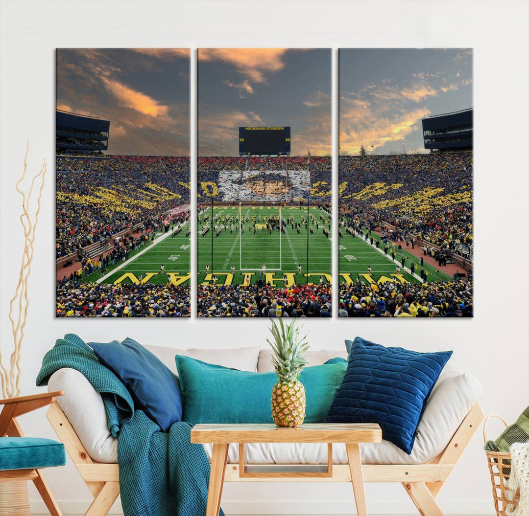 University of Michigan Wolverines Football Team Print - Ann Arbor Michigan Stadium Wall Art Canvas Print