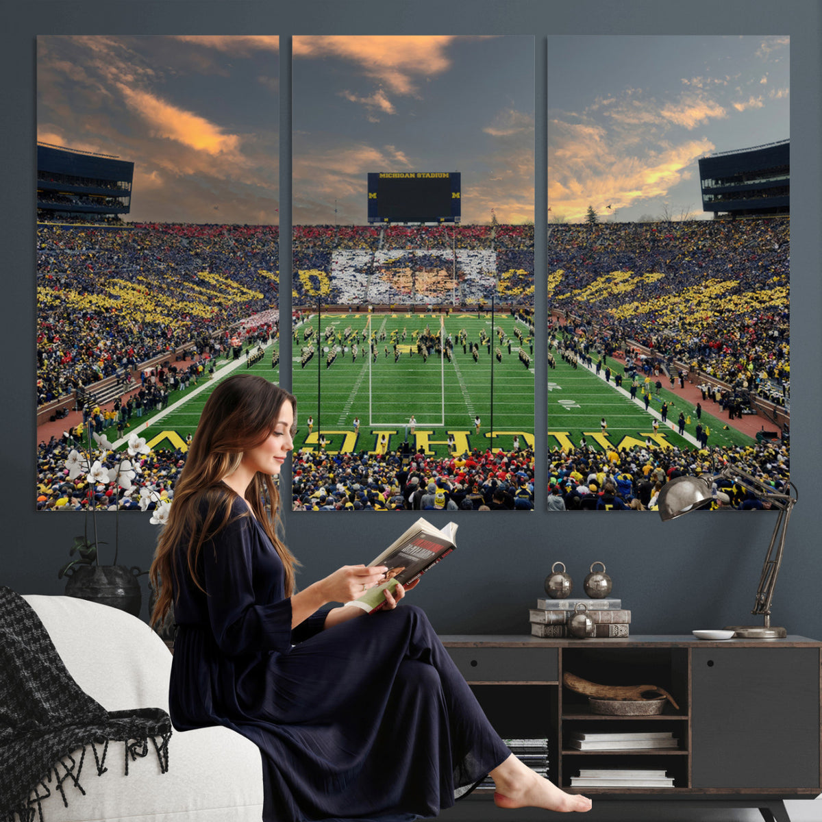 81843-MGV-CV-36X24 - University of Michigan Wolverines Print Canvas, Football Team Print - Ann Arbor Michigan Stadium