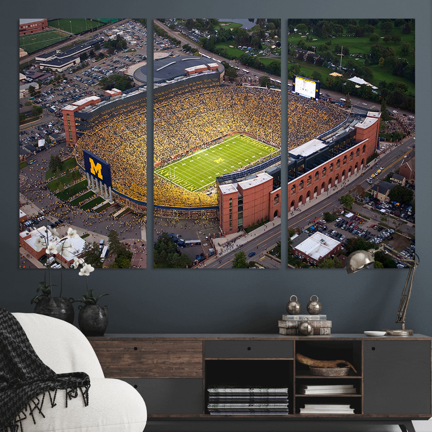 MGV-CV-48X32-3P - University of Michigan Wolverines Football Team Print - Ann Arbor Michigan Stadium Wall Art Canvas