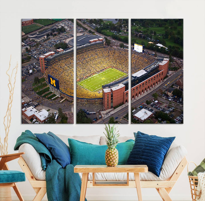 University of Michigan Wolverines Football Team Print - Ann Arbor Michigan Stadium Wall Art Canvas Print