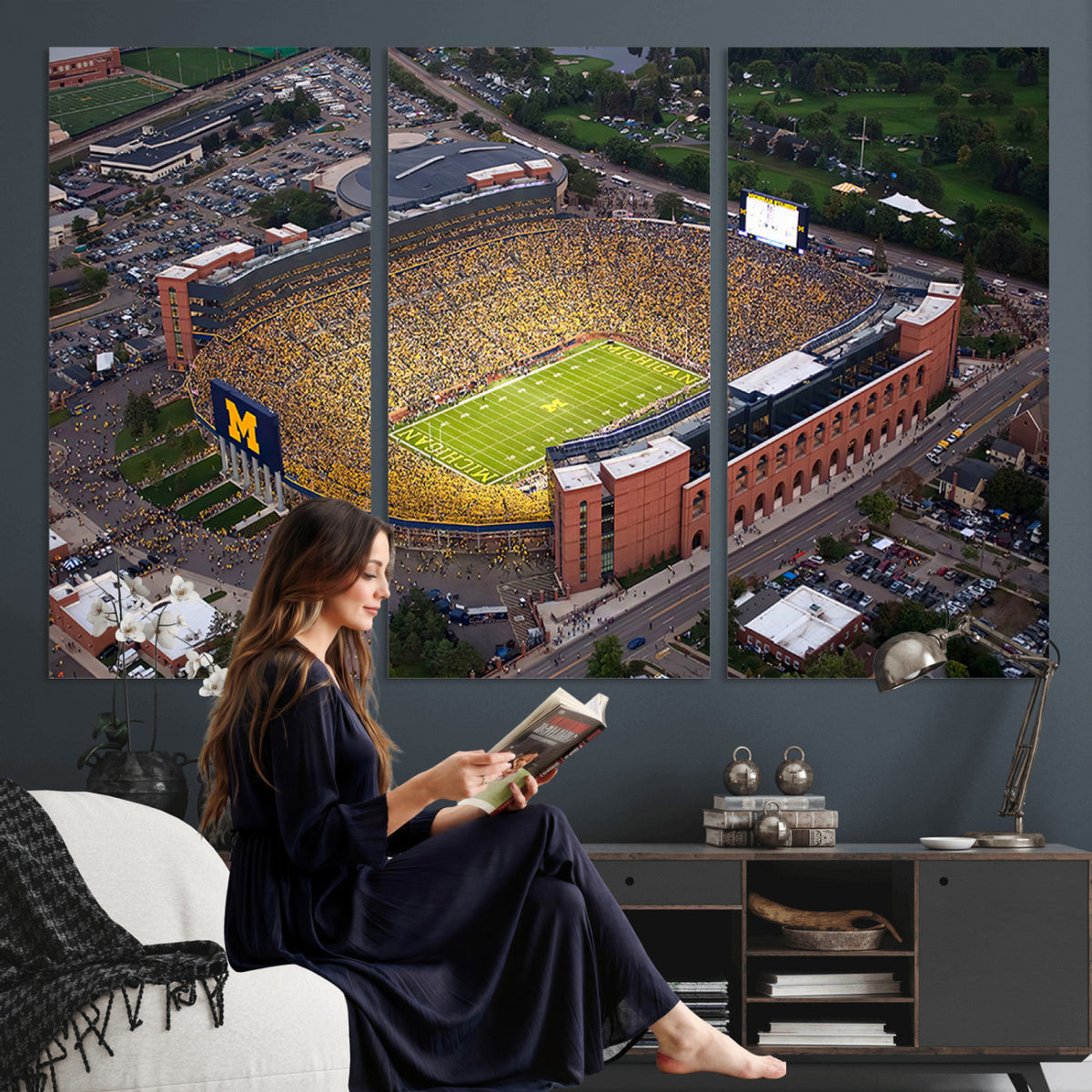 95248-PAN-FL-20X10 - University of Michigan Wolverines Football Team Print - Ann Arbor Michigan Stadium Wall Art Canvas