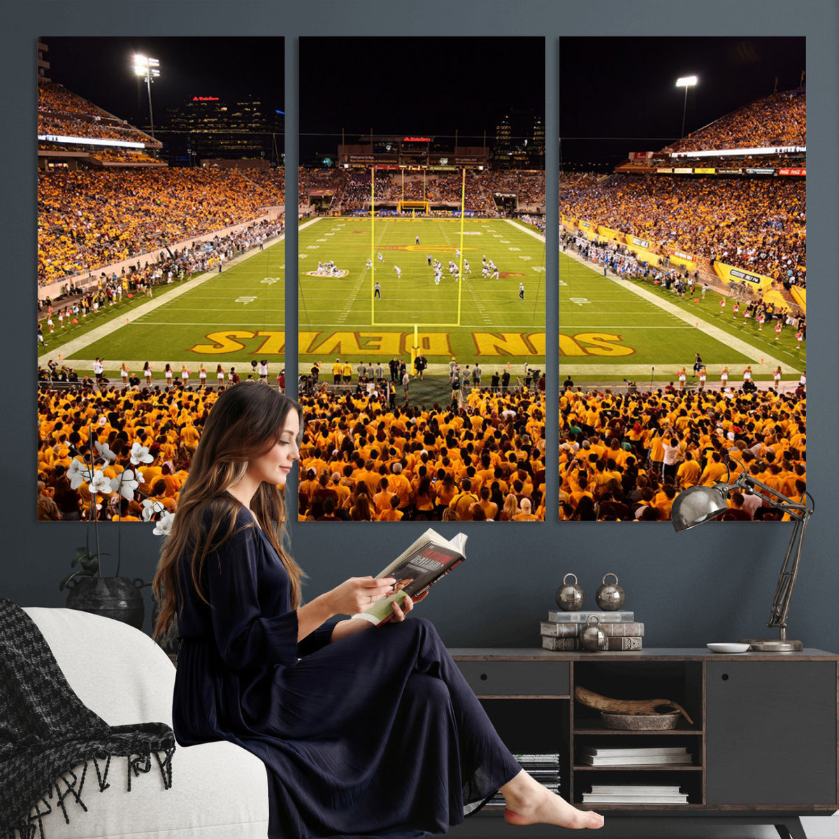21588-MGV-CV-36X24 - ASU Sun Devils Football Team Print - Phoenix Mountain America Stadium Wall Art Canvas Print