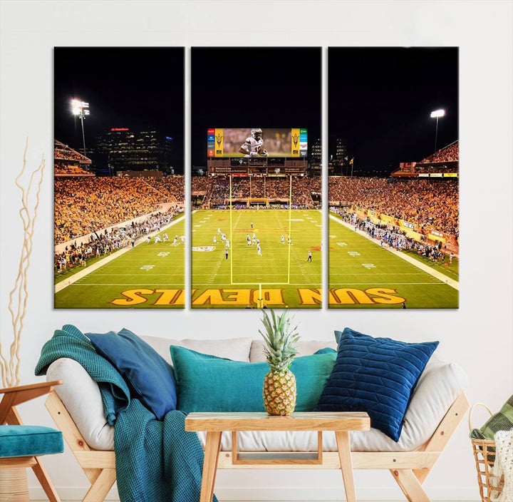 ASU Sun Devils Football Team Print - Phoenix Mountain America Stadium Wall Art Canvas Print