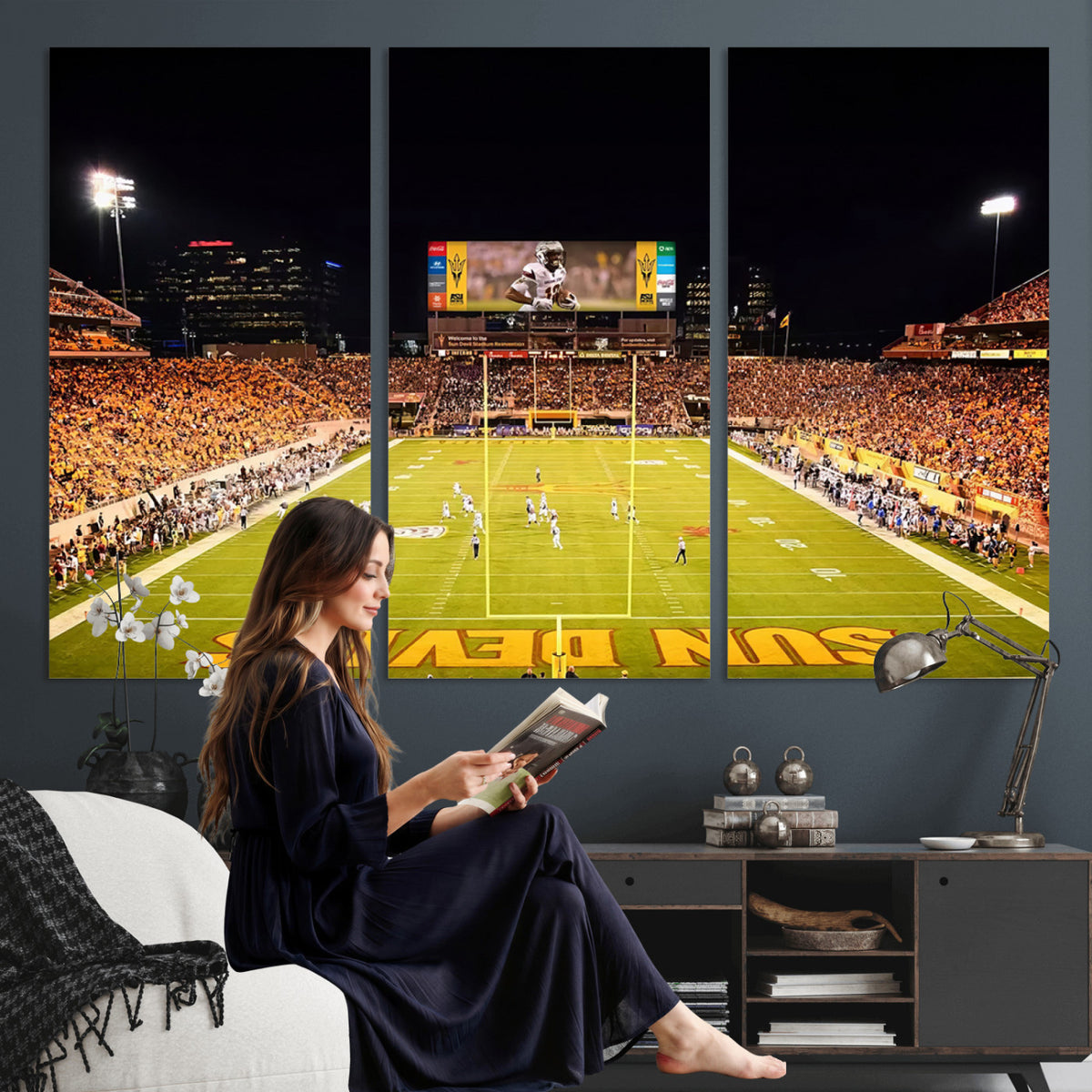87612-MGV-CV-36X24 - ASU Sun Devils Football Team Print - Phoenix Mountain America Stadium Canvas Print