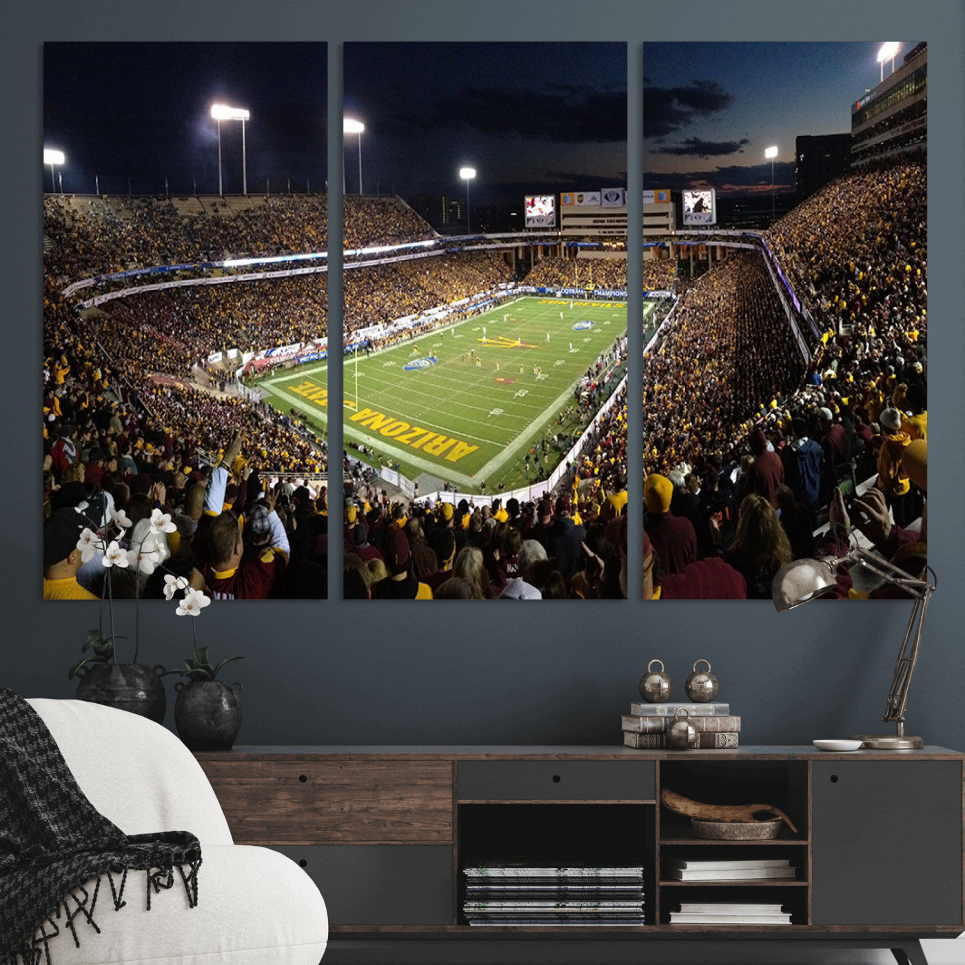 MGV-CV-48X32-3P - ASU Sun Devils Football Team Print Canvas - Phoenix Mountain America Stadium Wall Art Canvas Print