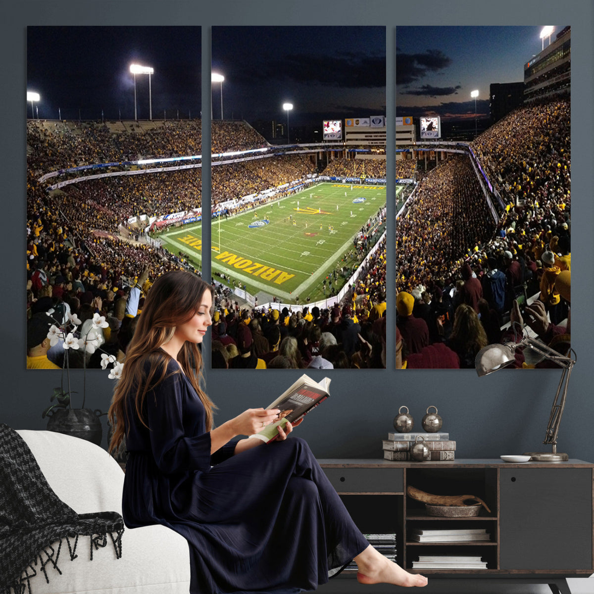 75716-MGV-CV-36X24 - ASU Sun Devils Football Team Print Canvas - Phoenix Mountain America Stadium Wall Art Canvas Print