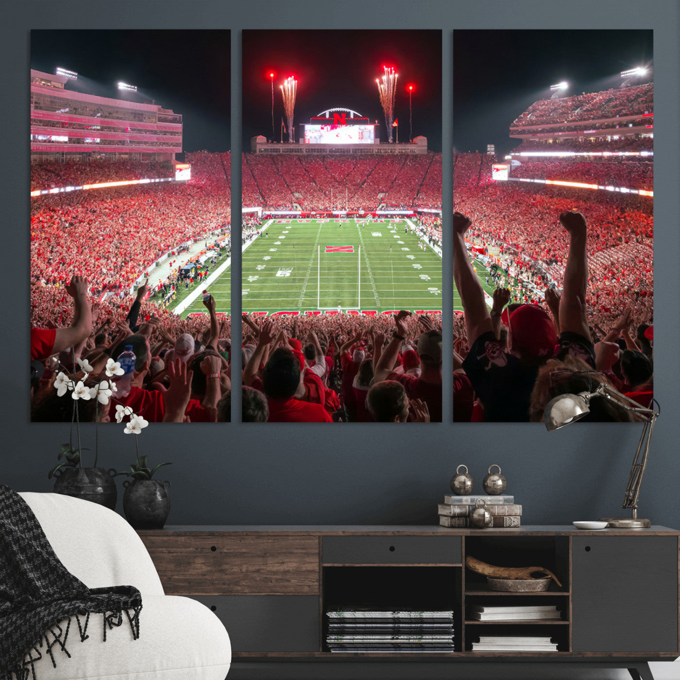 MGV-CV-48X32-3P - University of Nebraska Cornhuskers Football Team Print - Lincoln Memorial Stadium Wall Art Canvas