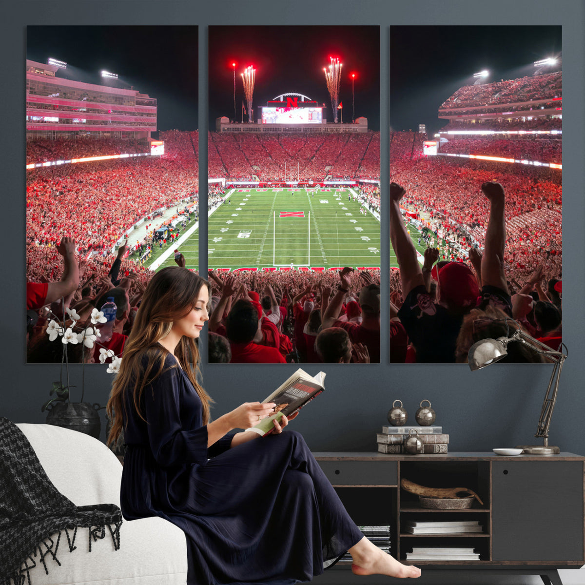 43351-MGV-CV-36X24 - University of Nebraska Cornhuskers Football Team Print - Lincoln Memorial Stadium Wall Art Canvas