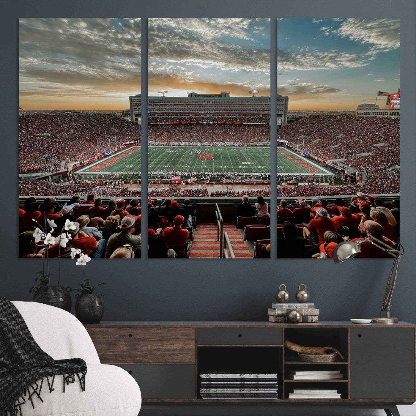MGV-CV-48X32-3P - University of Nebraska Cornhuskers Football Team Print - Lincoln Memorial Stadium Art Canvas Print