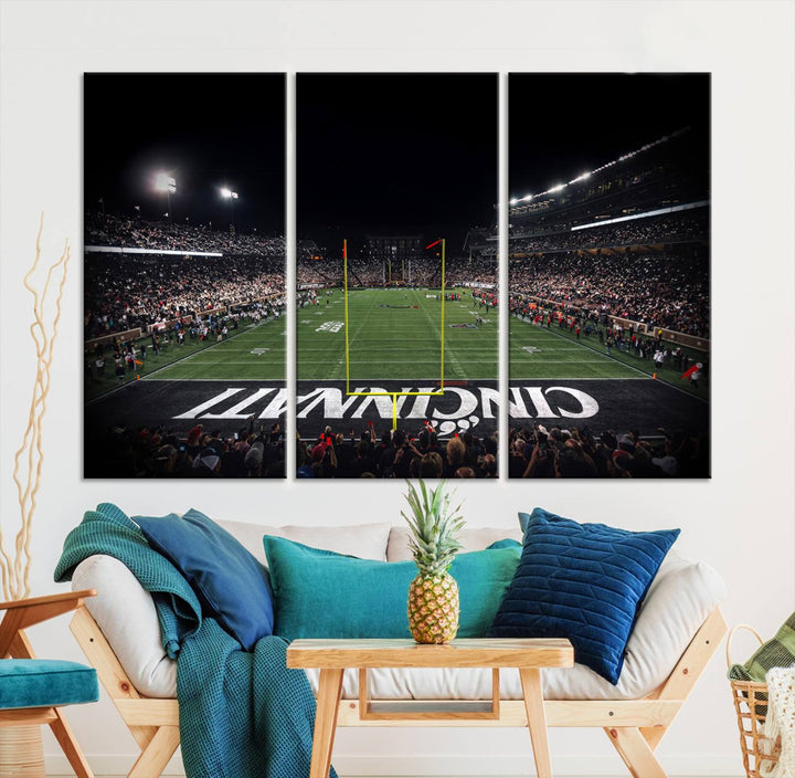 Cincinnati Bearcats Football Team Print - Nippert Stadium Wall Art Canvas Print