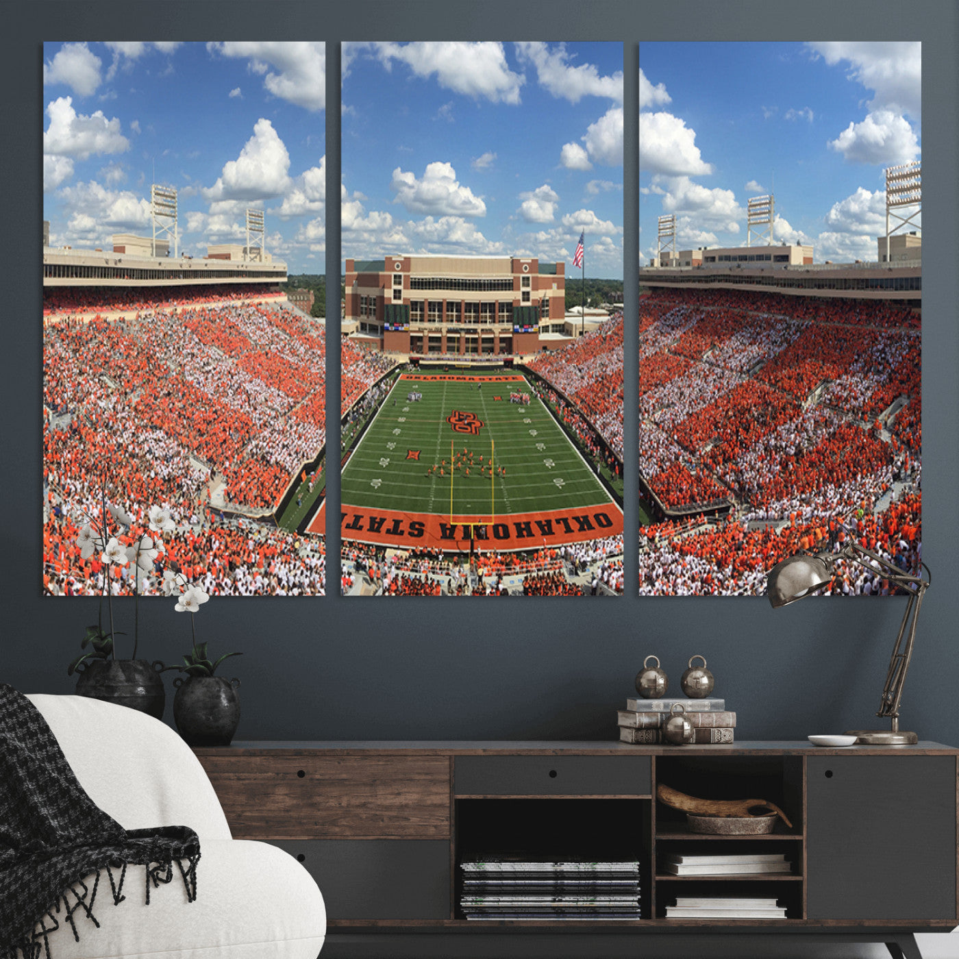 MGV-CV-48X32-3P - Oklahoma State Cowboys Football Team Print - Stillwater Boone Pickens Stadium Wall Art Canvas Print