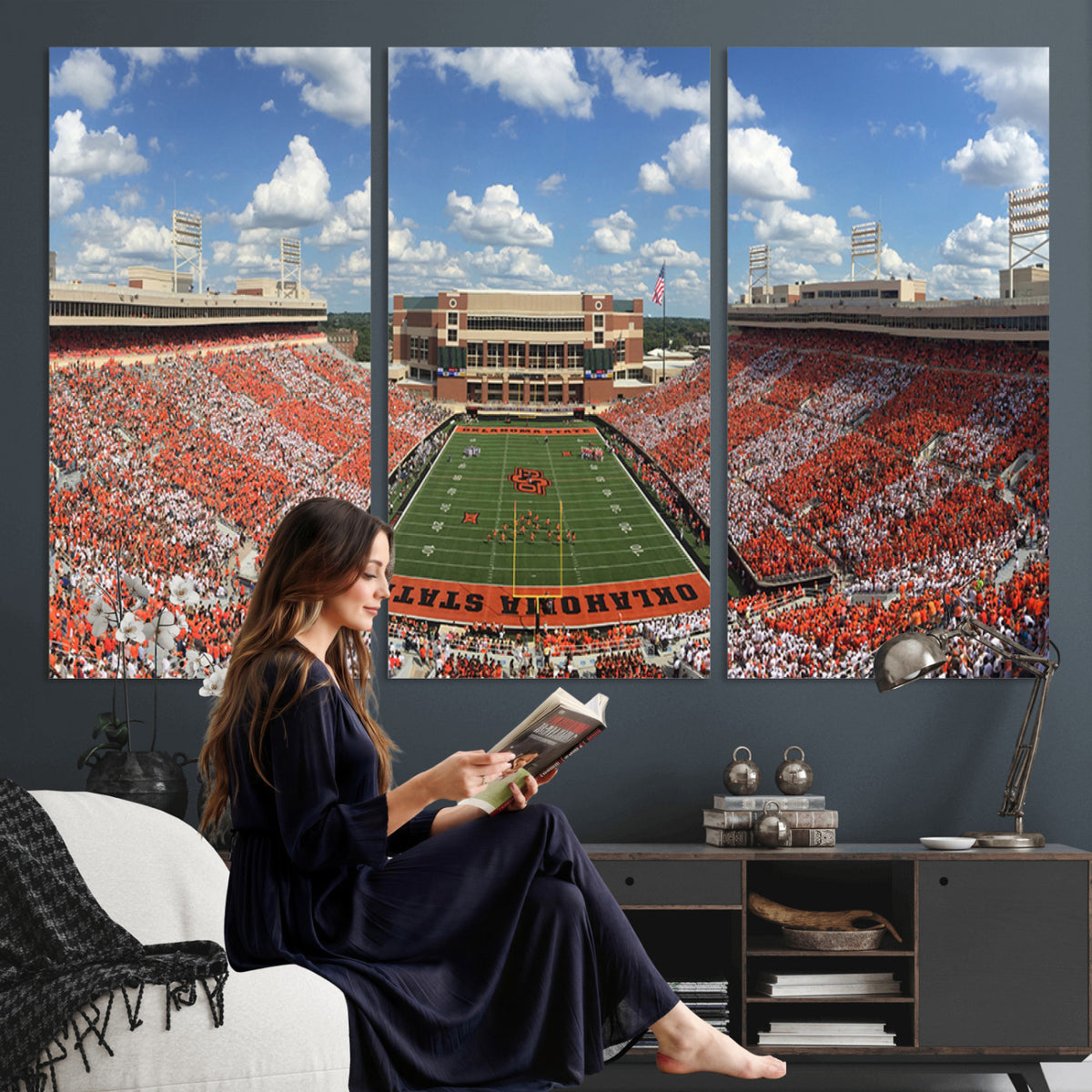 65192-MGV-CV-36X24 - Oklahoma State Cowboys Football Team Print - Stillwater Boone Pickens Stadium Wall Art Canvas Print