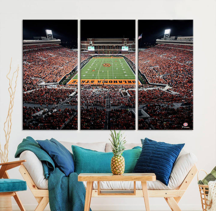 Oklahoma State Cowboys Football Team Print - Stillwater Boone Pickens Stadium Wall Art Canvas Print