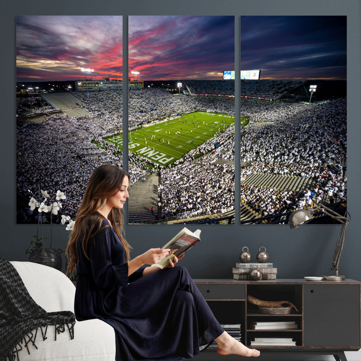 37304-MGV-CV-36X24 - Penn State Nittany Lions Football Team Print - University Park Beaver Stadium Art Canvas Print