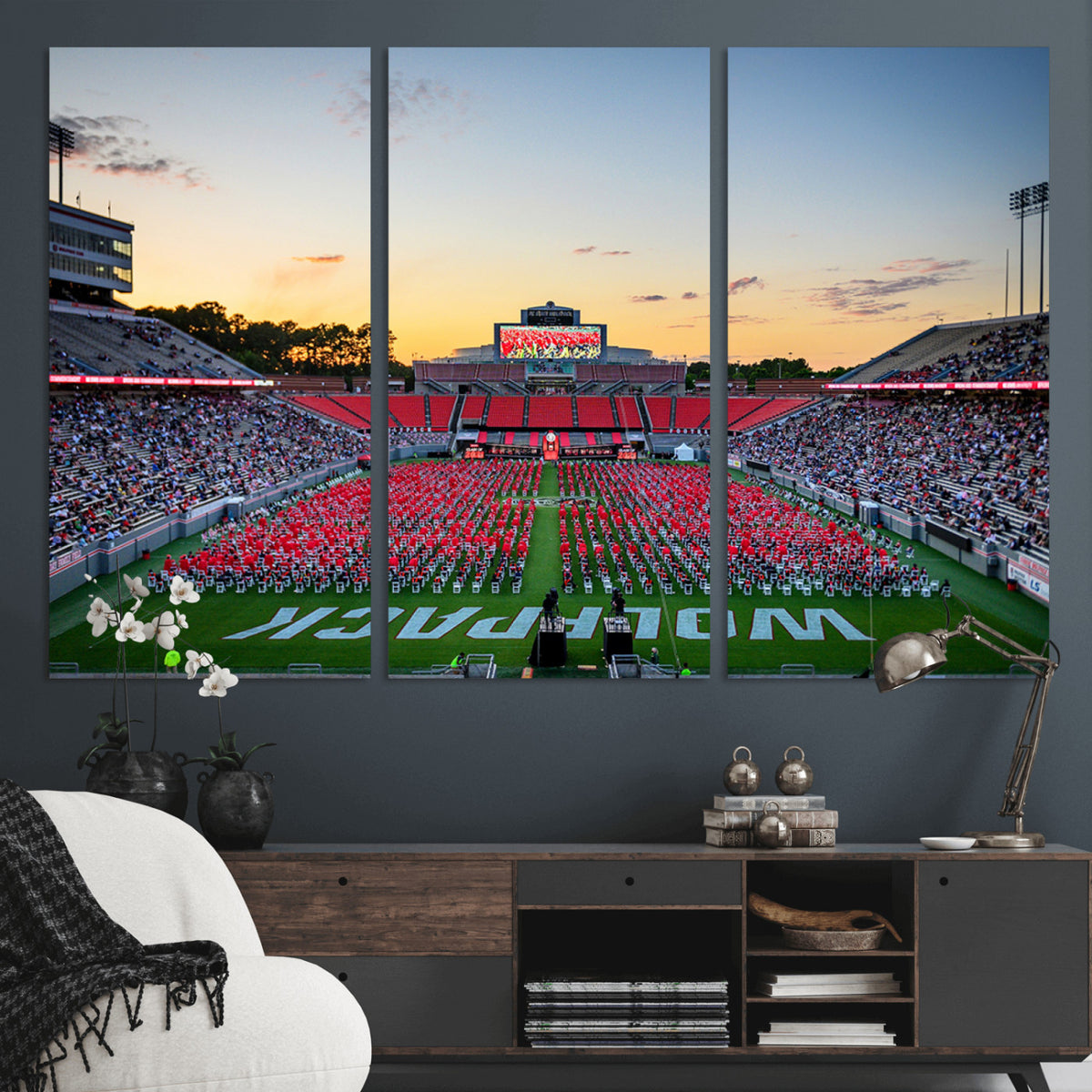 35266-MGV-CV-36X24 - NC State Wolfpack Football Team Print Wall Art - Raleigh Carter-Finley Stadium Wall Art Canvas Print