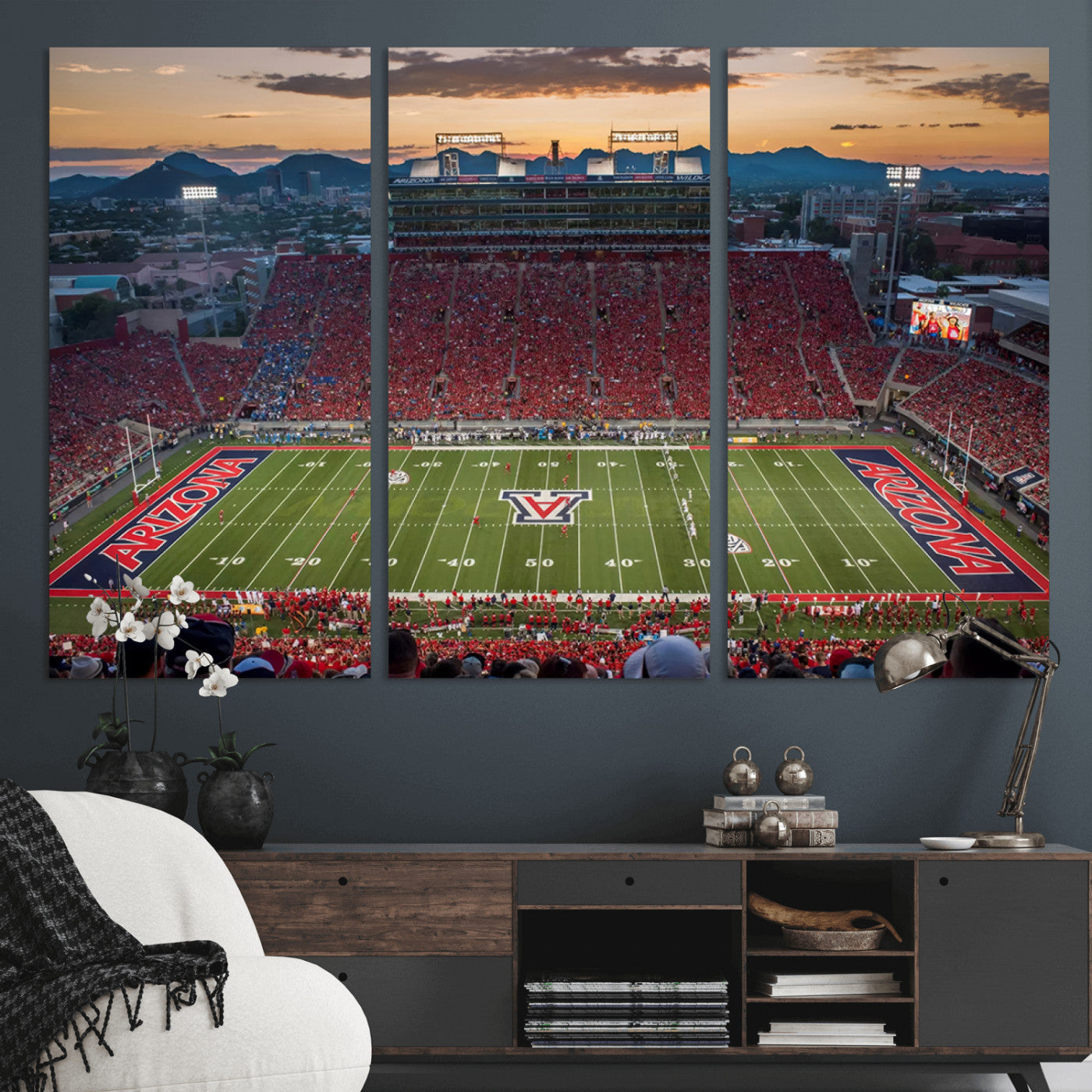 MGV-CV-48X32-3P - Framed Arizona Wildcats Football Team Print - Tucson Arizona Stadium Wall Art Canvas Print