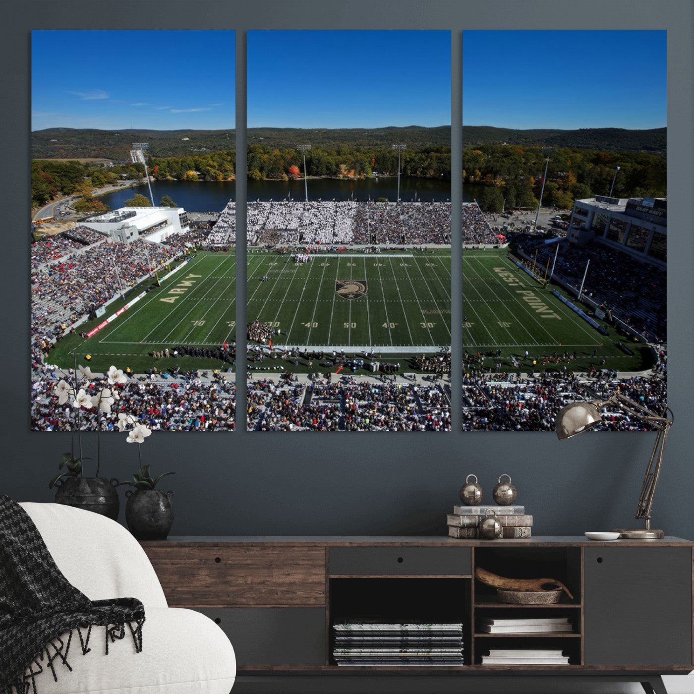 MGV-CV-48X32-3P - Army Black Knights Football Team Print - West Point Michie Stadium Wall Art Canvas Print