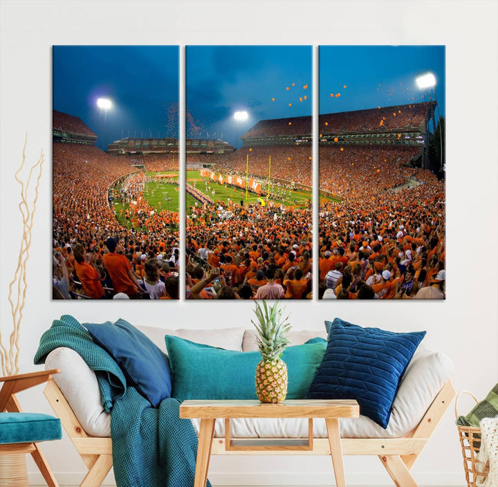 Clemson University Tigers Football Team Print - Clemson Memorial Stadium Wall Art Canvas Print